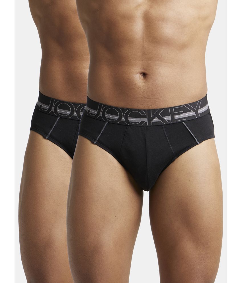     			Jockey US14 Men Super Combed Cotton Solid Brief with Ultrasoft Waistband - Black (Pack of 2)