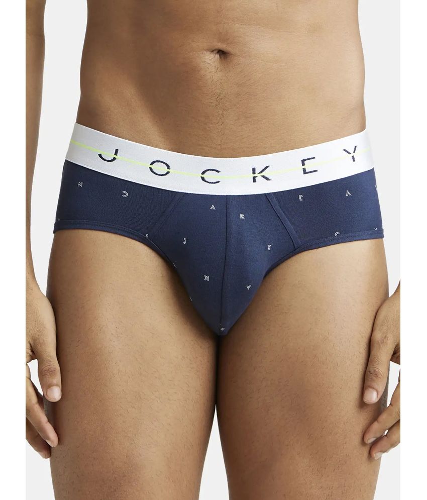     			Pack of 1 Jockey NY01 Men Super Combed Cotton Elastane Printed Brief - Navy & White