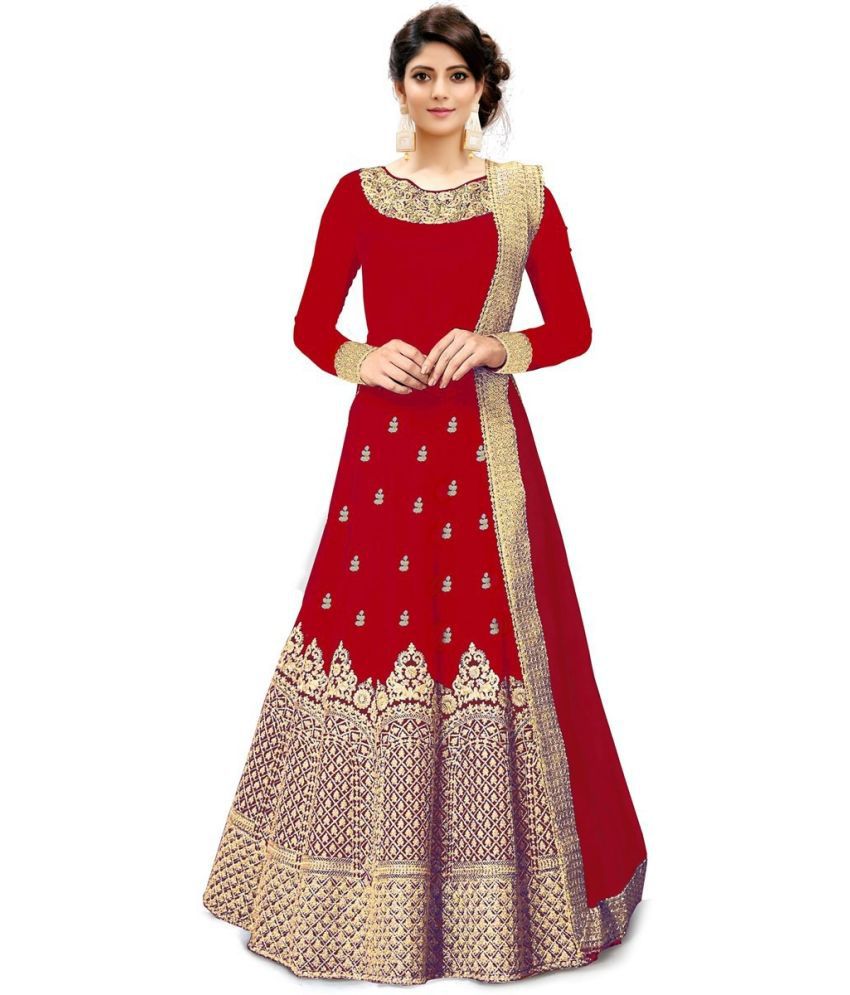    			kedar fab Red Anarkali Silk Blend Women's Semi Stitched Ethnic Gown ( Pack of 1 )