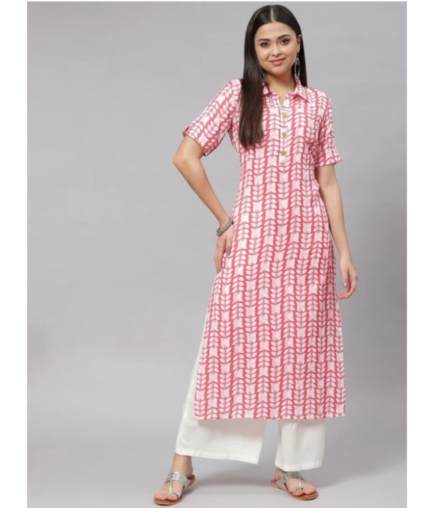     			silky style Rayon Printed Straight Women's Kurti - Pink ( Pack of 1 )