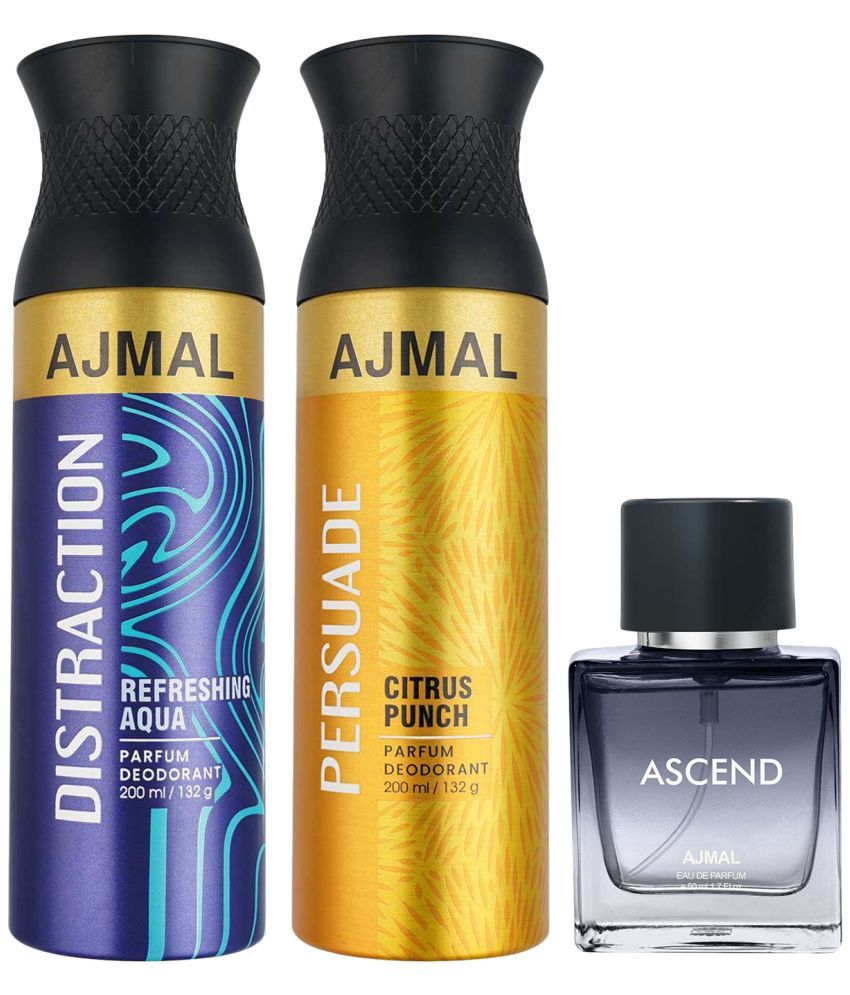     			Ajmal Distraction & Persuade Deodorant 200ML And Ajmal ASCEND EDP 50ML For Men & Women Pack of 3