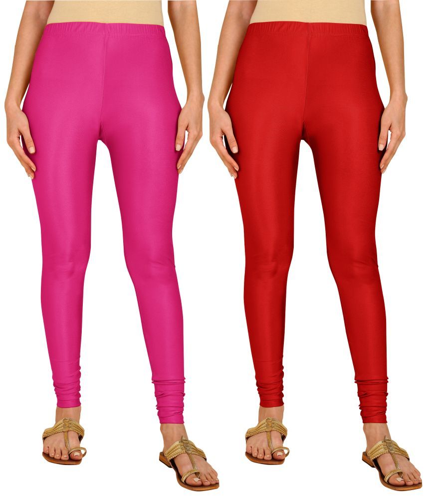     			Colorscube - Red,Fluorescent Pink Lycra Women's Churidar ( Pack of 2 )