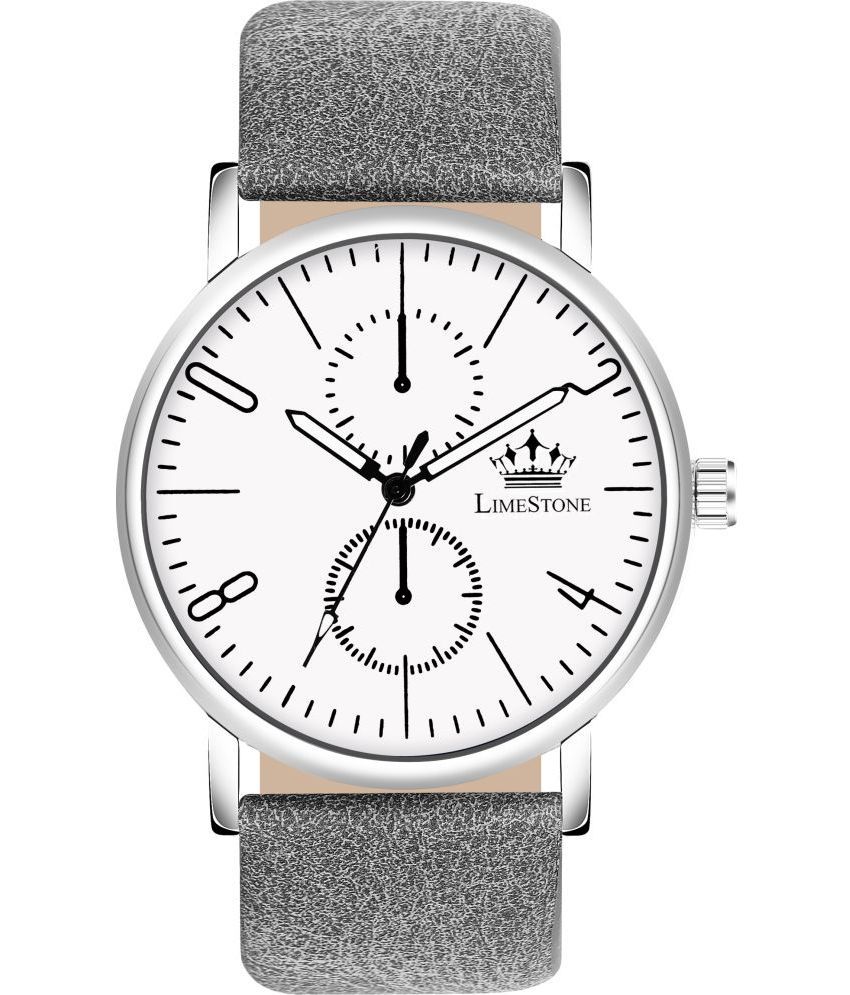     			LimeStone Light Grey PU Analog Men's Watch