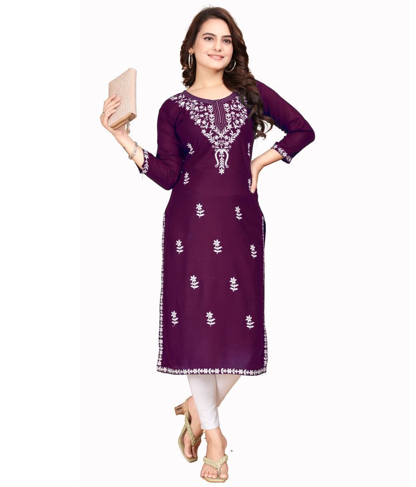     			QPEEZ Rayon Embroidered Straight Women's Kurti - Purple ( Pack of 1 )