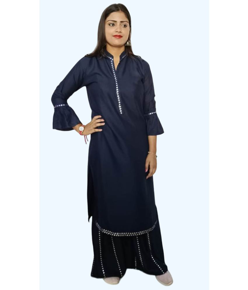     			Shubh paridhaan Cotton Blend A-line Embroidered Blue Ethnic Dress For Women - ( Pack of 1 )