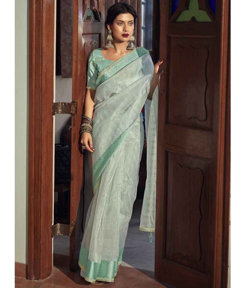     			Stylee Lifestyle Organza Woven Saree With Blouse Piece - Light Green ( Pack of 1 )