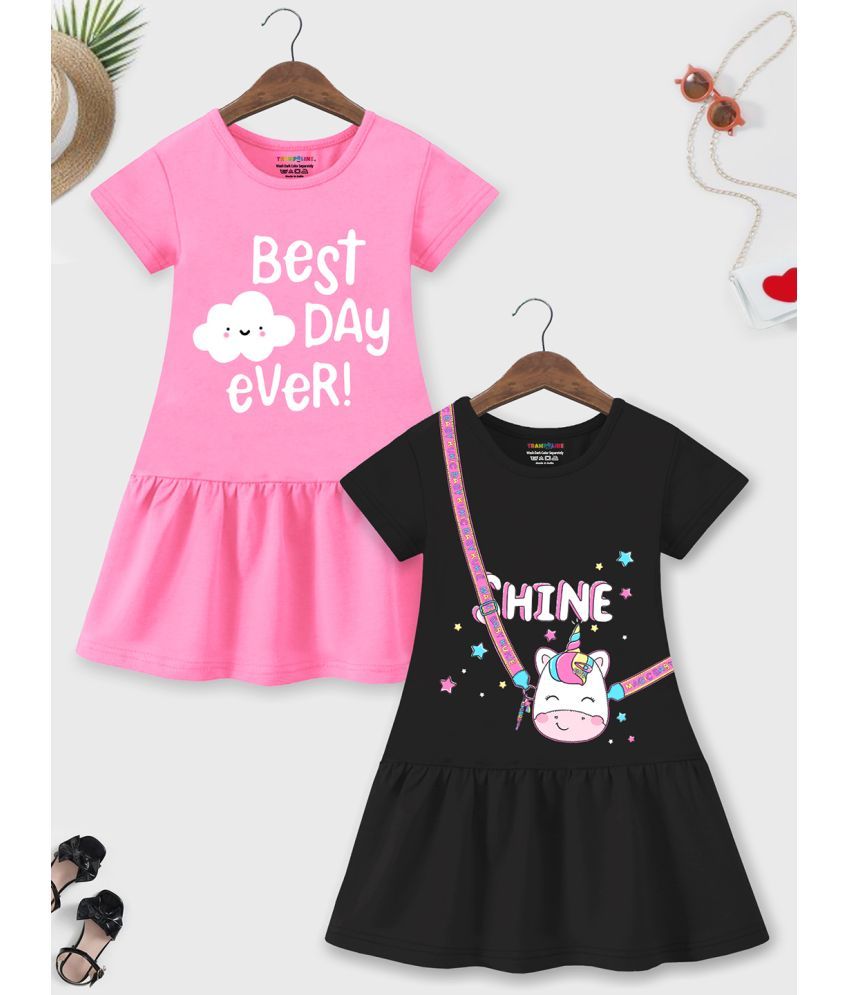     			Trampoline Pink & Black Cotton Blend Girls A-line Dress ( Pack of 2 )