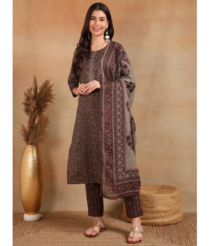     			Vaamsi Rayon Printed Kurti With Pants Women's Stitched Salwar Suit - Grey ( Pack of 1 )