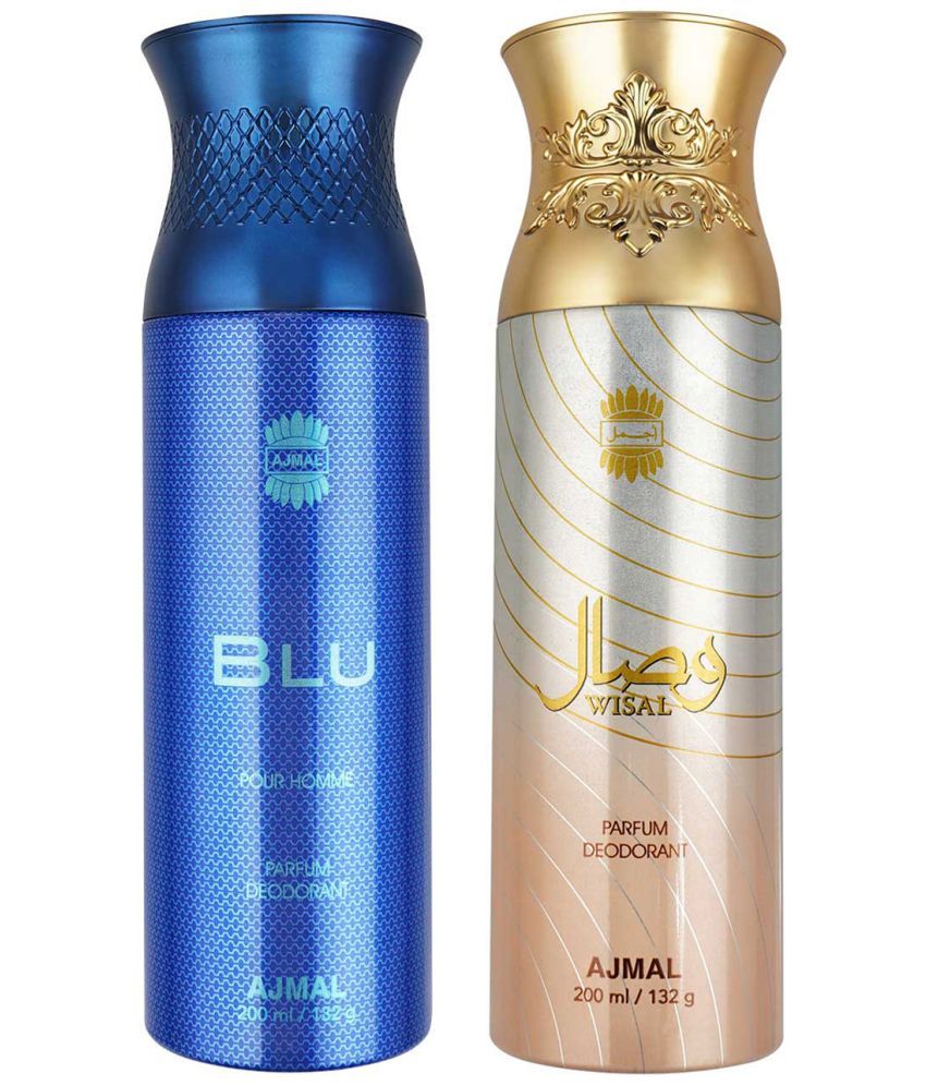     			Ajmal Blu & Wisal Deodorant Body Spray 200Ml Each Gift For Men & Women Pack of 2