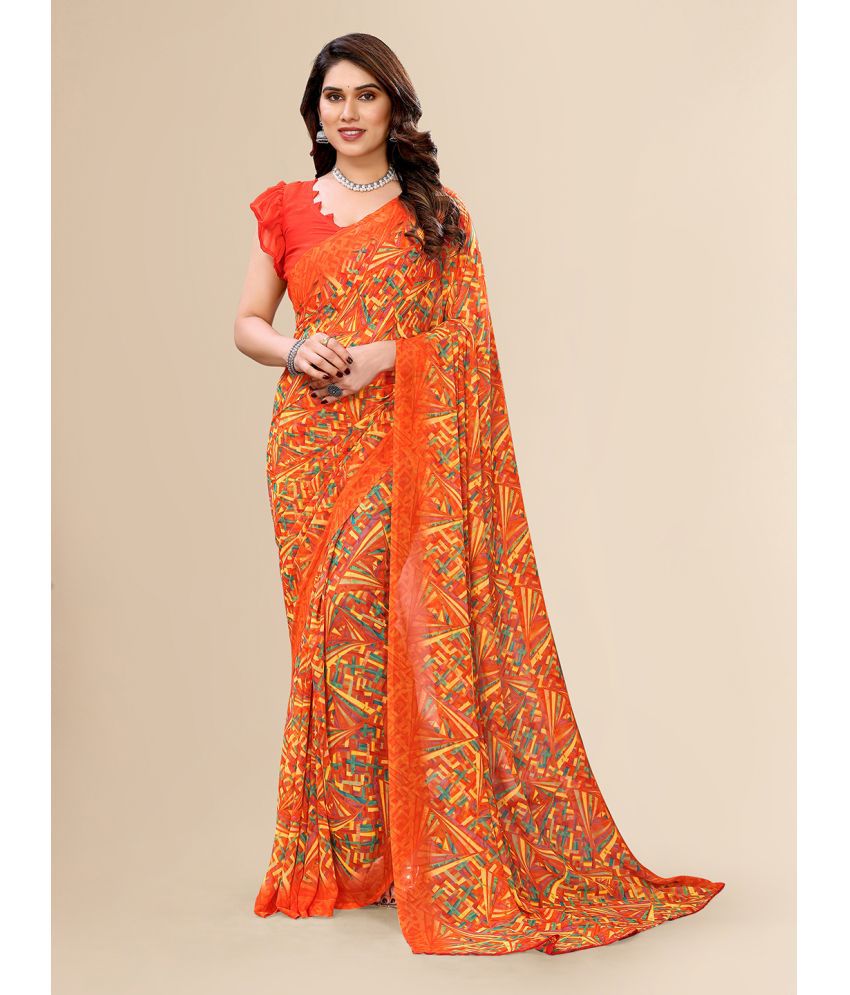     			ANAND SAREES Georgette Printed Saree With Blouse Piece - Orange ( Pack of 1 )