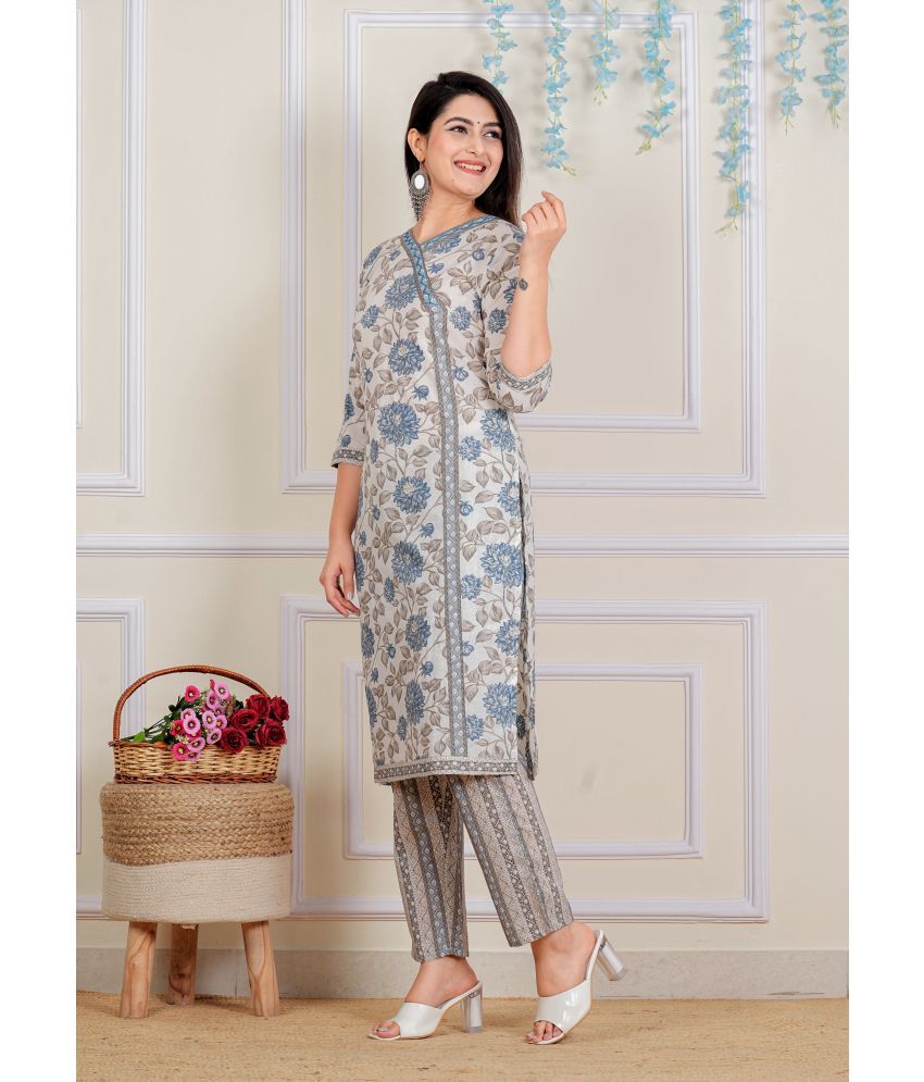     			Angvarnika Cotton Printed Straight Women's Kurti - Blue,Multicoloured ( Pack of 2 )