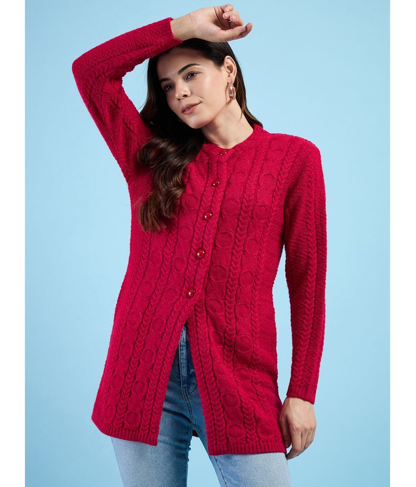     			Clapton Pure Wool Round Neck Women's Cardigans Dress - Red ( )