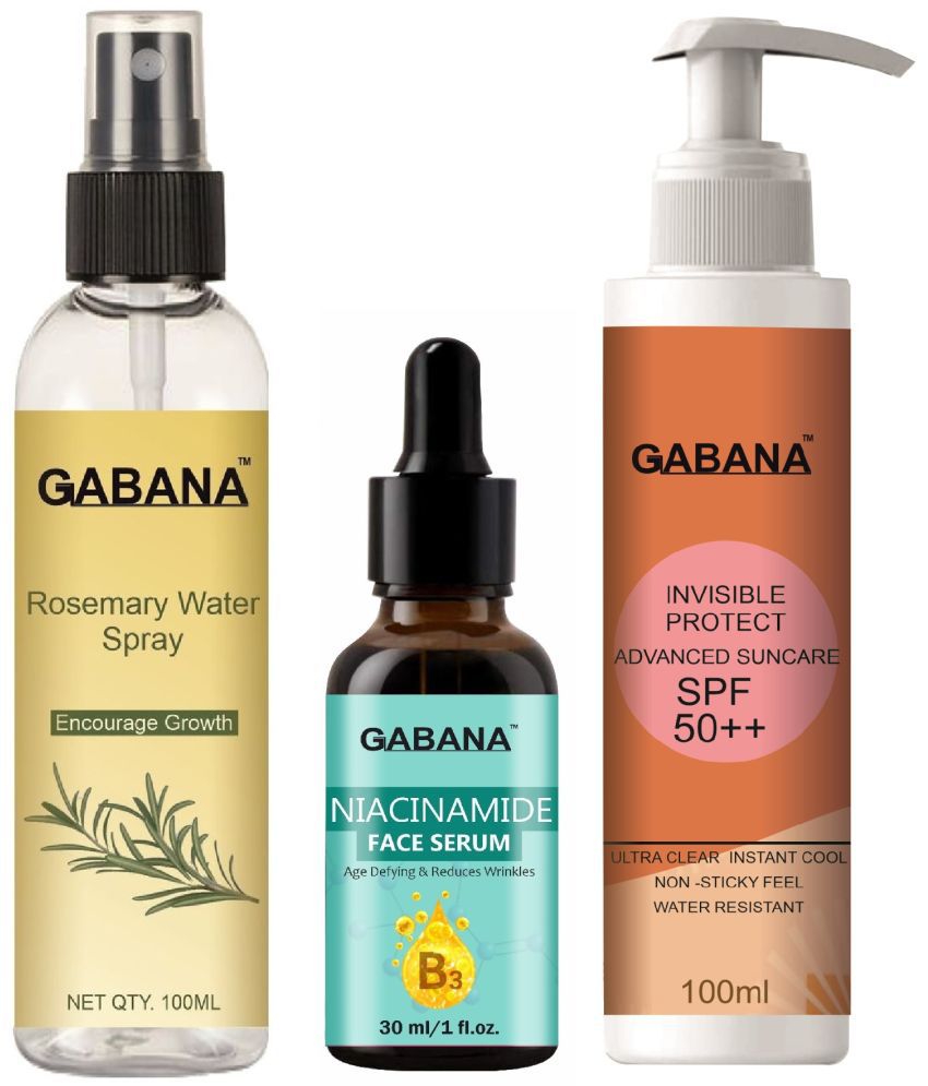     			Gabana Beauty Natural Rosemary Water | Hair Spray For Regrowth 100ml, Niacinamide Face Serum 30ml & Advance Sunscreen with SPF 50++ 100ml - Set of 3 Items