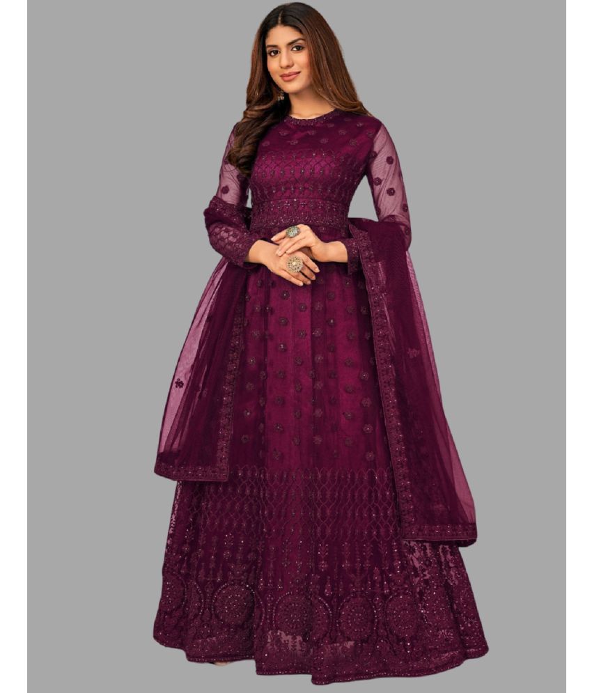     			JULEE Magenta Flared Net Women's Semi Stitched Ethnic Gown ( Pack of 1 )