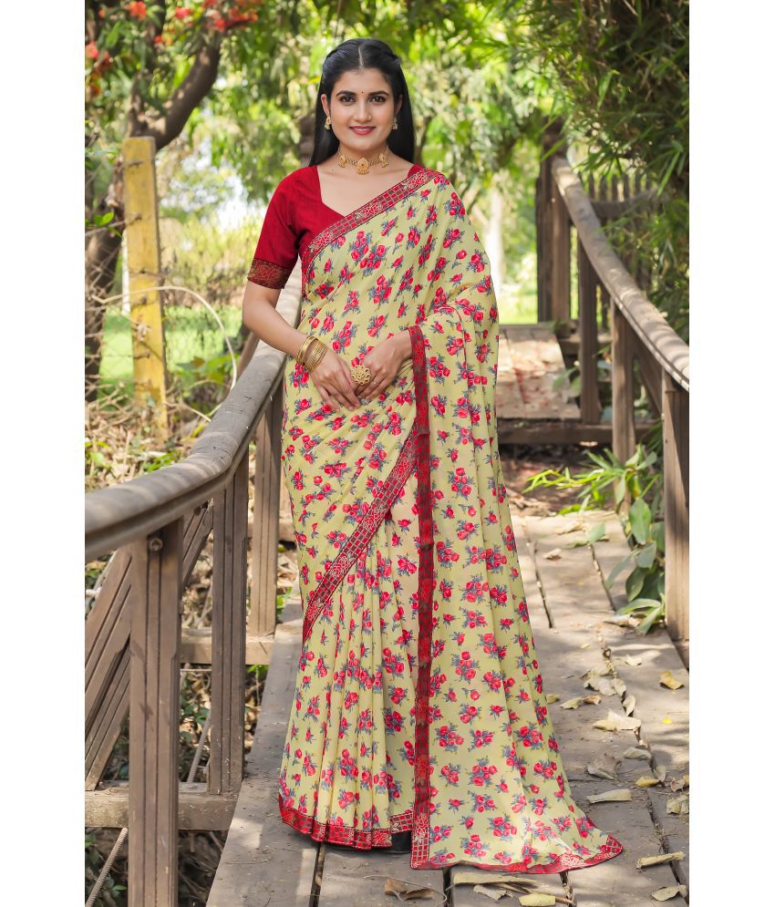     			Kanooda Prints Georgette Printed Saree With Blouse Piece - Beige ( Pack of 1 )