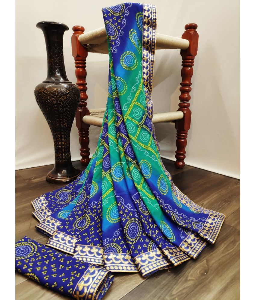     			Kanooda Prints Georgette Printed Saree With Blouse Piece - Blue ( Pack of 1 )