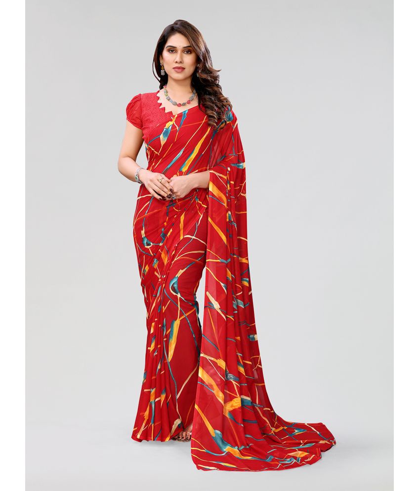     			Kashvi Sarees Georgette Printed Saree With Blouse Piece - Red ( Pack of 1 )