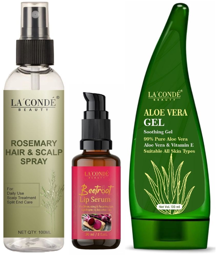     			La'Conde Beauty Natural Rosemary Water | Hair Spray For Regrowth 100ml, Beetroot Lip Serum for Natural Skin Tone & Natural Aloe Vera Gel 130ml - Set of 3 Items