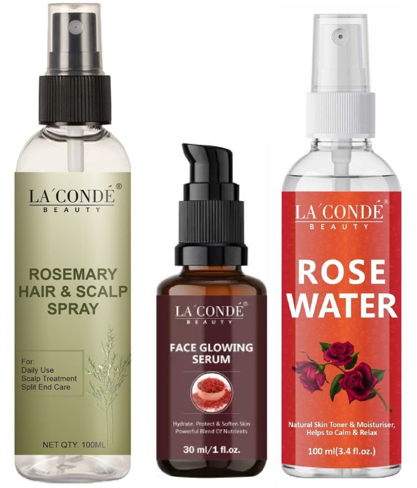     			LaConde Beauty Natural Rosemary Water | Hair Spray For Regrowth 100ml, Natural Face Glowing Serum 30ml & Natural Rose Water 100ml - Set of 3 Items