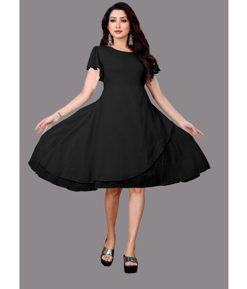     			RAIYANI FASHION Georgette Solid Knee Length Women's Fit & Flare Dress - Black ( Pack of 1 )