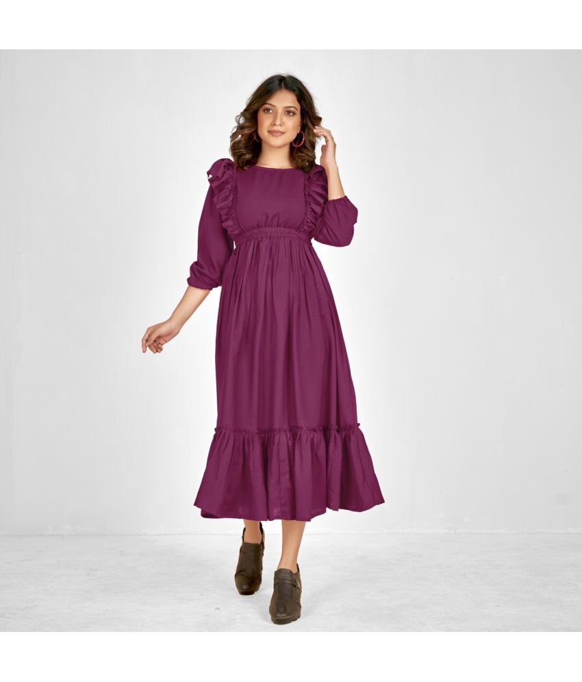     			RAIYANI FASHION Polyester Solid Knee Length Women's Fit & Flare Dress - Purple ( Pack of 1 )