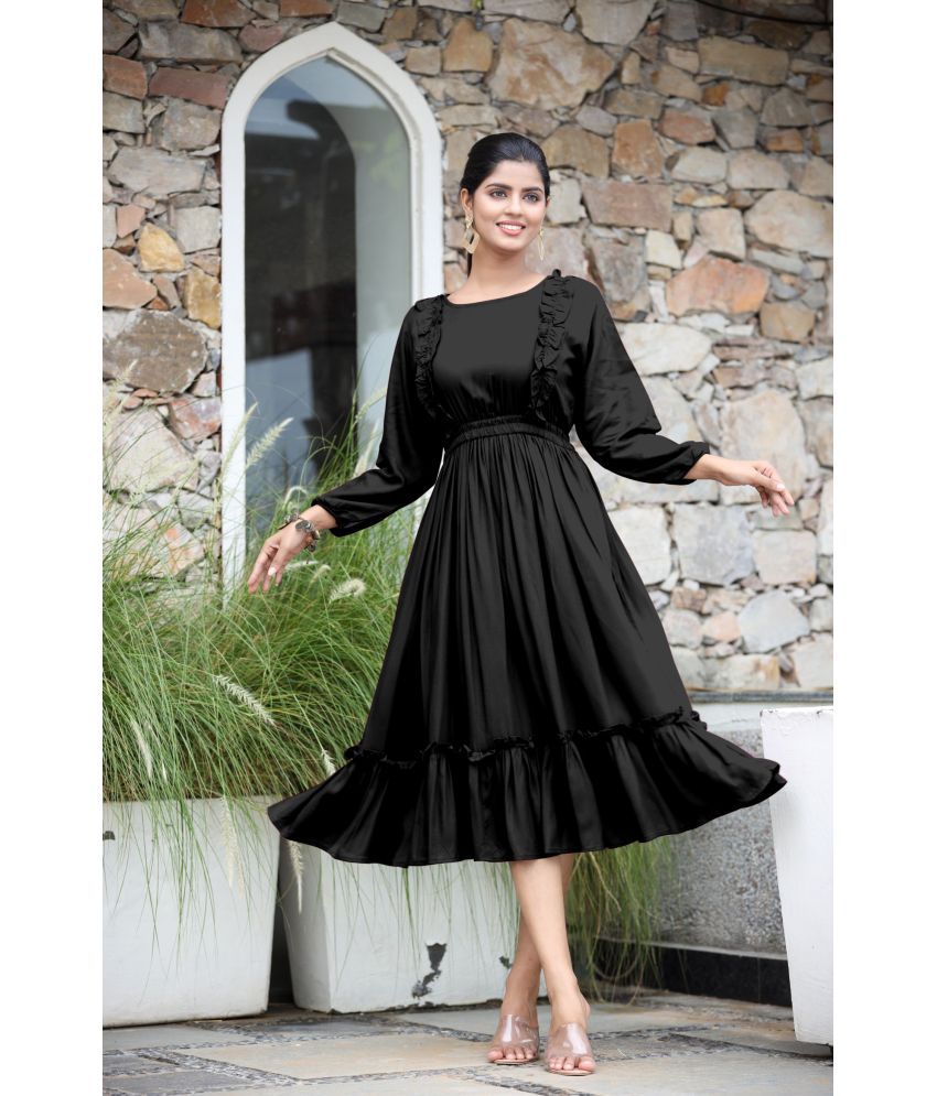    			RAIYANI FASHION Polyester Solid Midi Women's Fit & Flare Dress - Black ( Pack of 1 )
