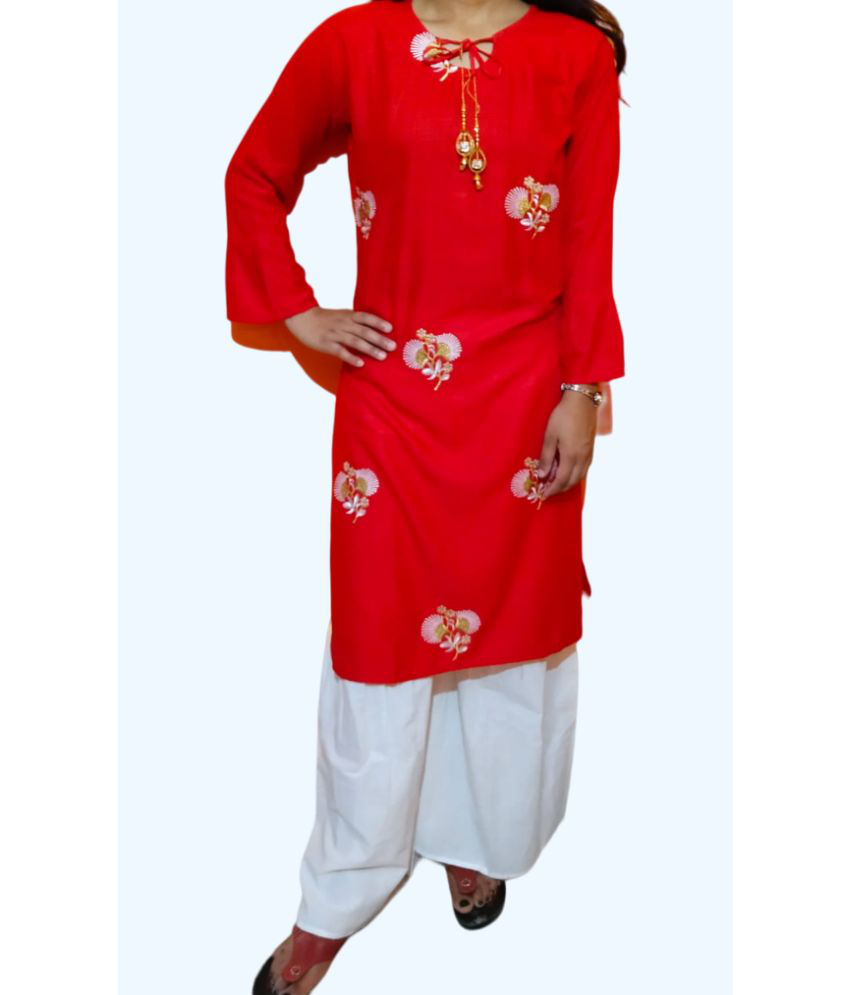     			Shubh paridhaan Viscose Solid Knee Length Women's A-line Dress - Red ( Pack of 1 )