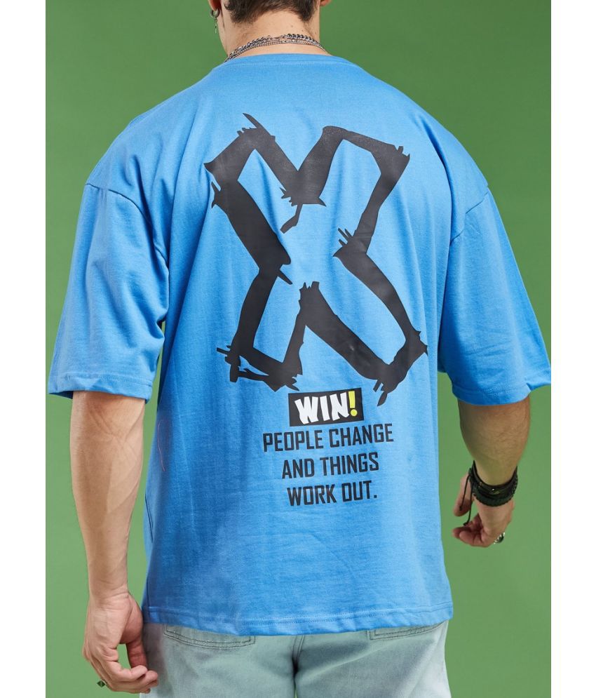    			Smartees Cotton Blend Oversized Fit Printed Half Sleeves Men's T-Shirt - Blue ( Pack of 1 )