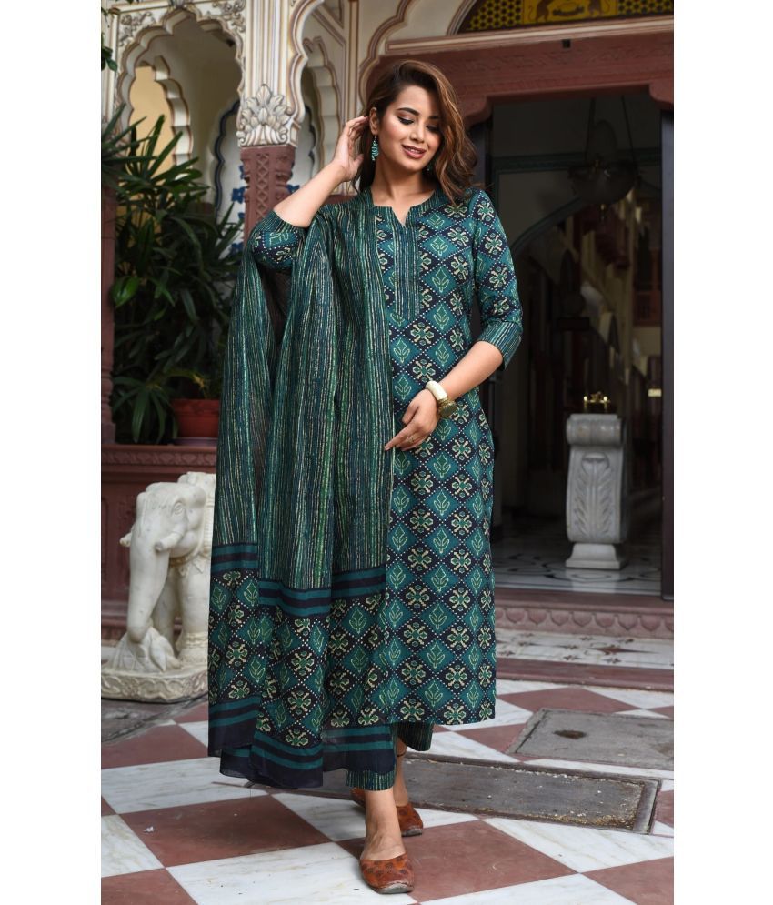     			THE FAB FACTORY Viscose Printed Kurti With Pants Women's Stitched Salwar Suit - Teal ( Pack of 1 )