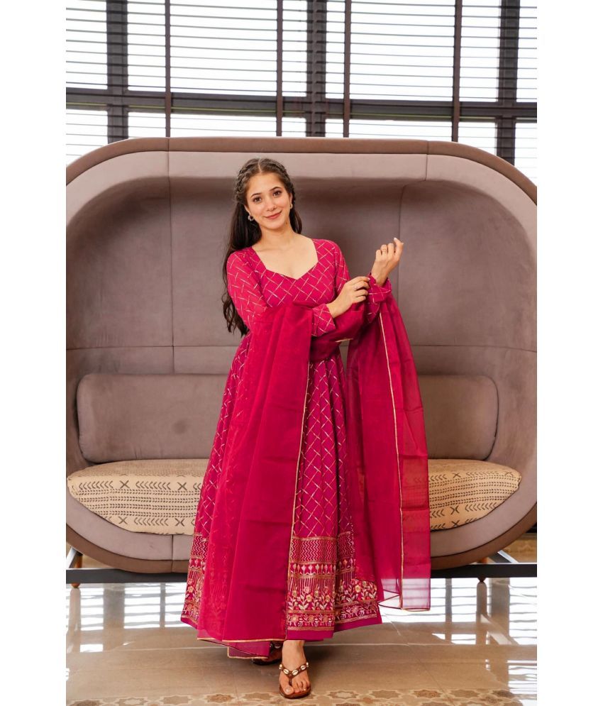     			Trijal Fab Pink Anarkali Georgette Women's Stitched Ethnic Gown ( Pack of 1 )