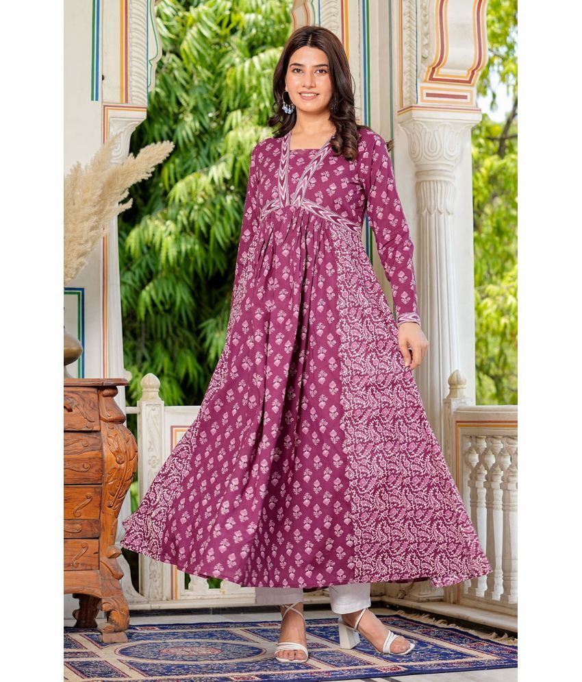     			Vbuyz Cotton Printed Anarkali Women's Kurti - Lavender ( Pack of 1 )