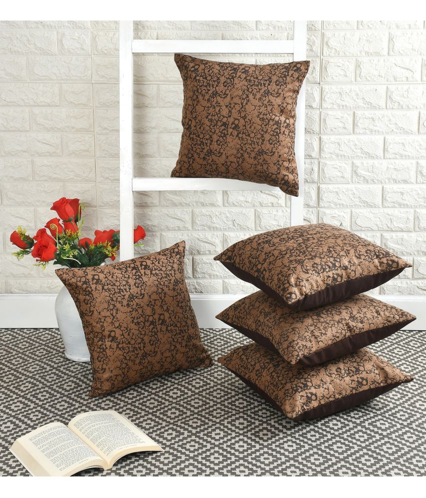     			WISEHOME Set of 5 Cotton Abstract Square Cushion Cover (40X40)cm - Coffee