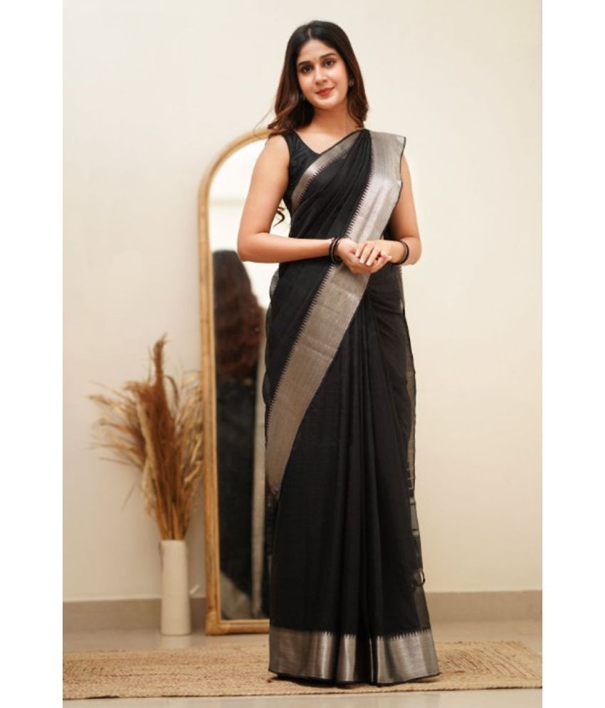     			YUG ART Banarasi Silk Embellished Saree With Blouse Piece - Black ( Pack of 1 )