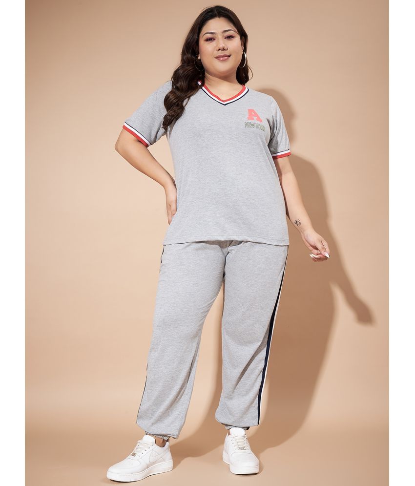     			AUSTIVO Grey Self Design Joggers Top Set