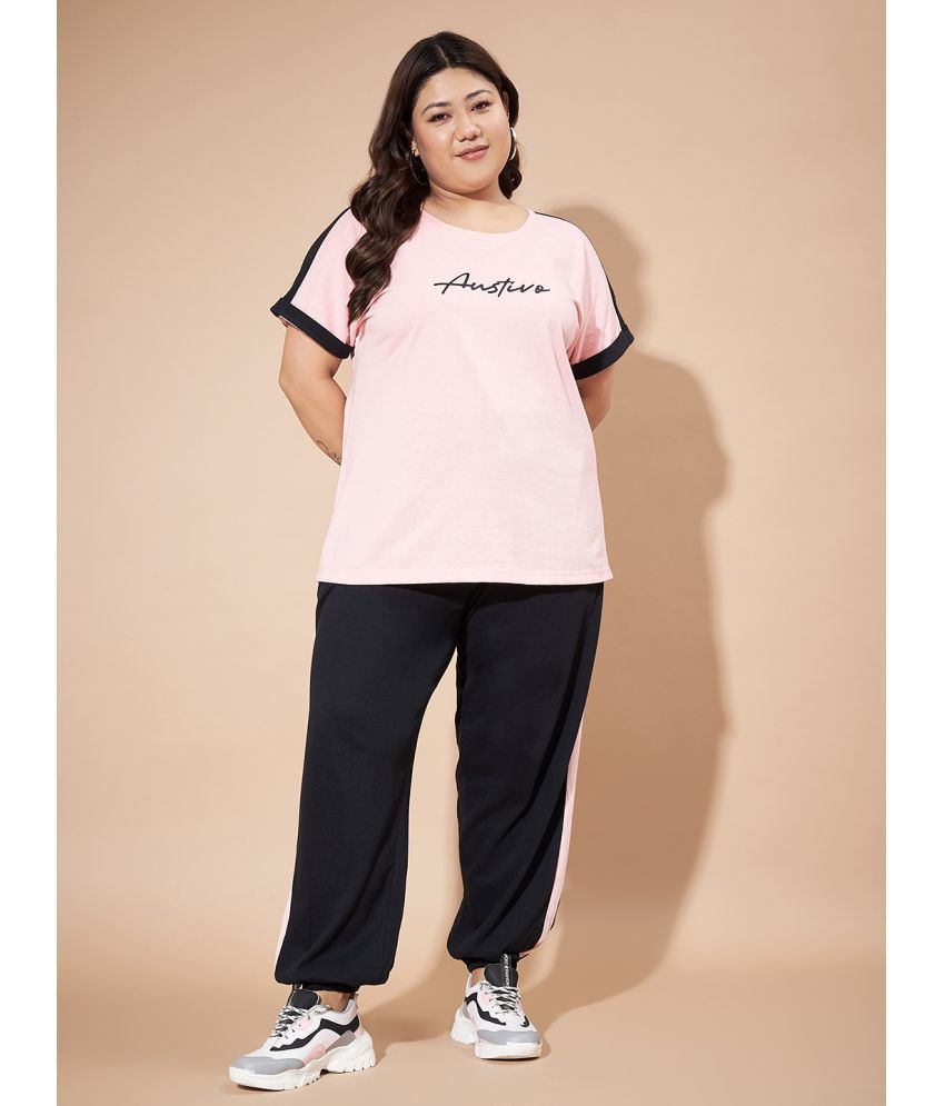     			AUSTIVO Pink Colorblock Joggers Top Set