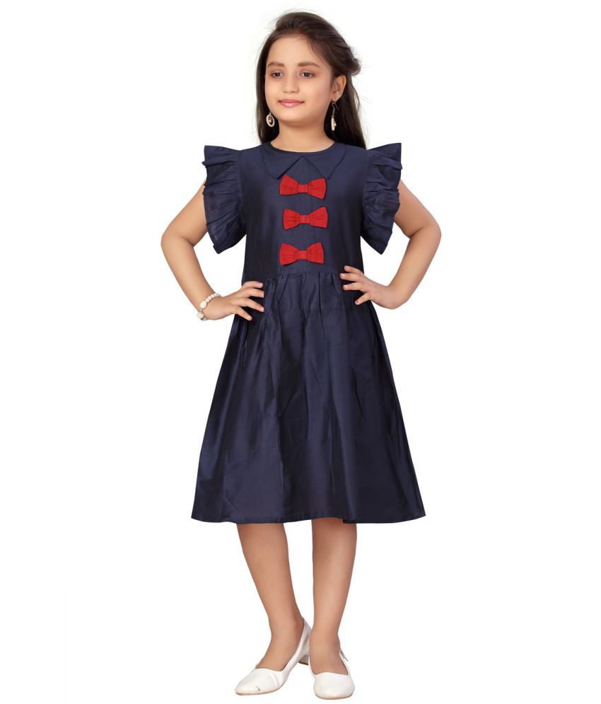     			Aarika Navy Blue Cotton Blend Girls A-line Dress ( Pack of 1 )