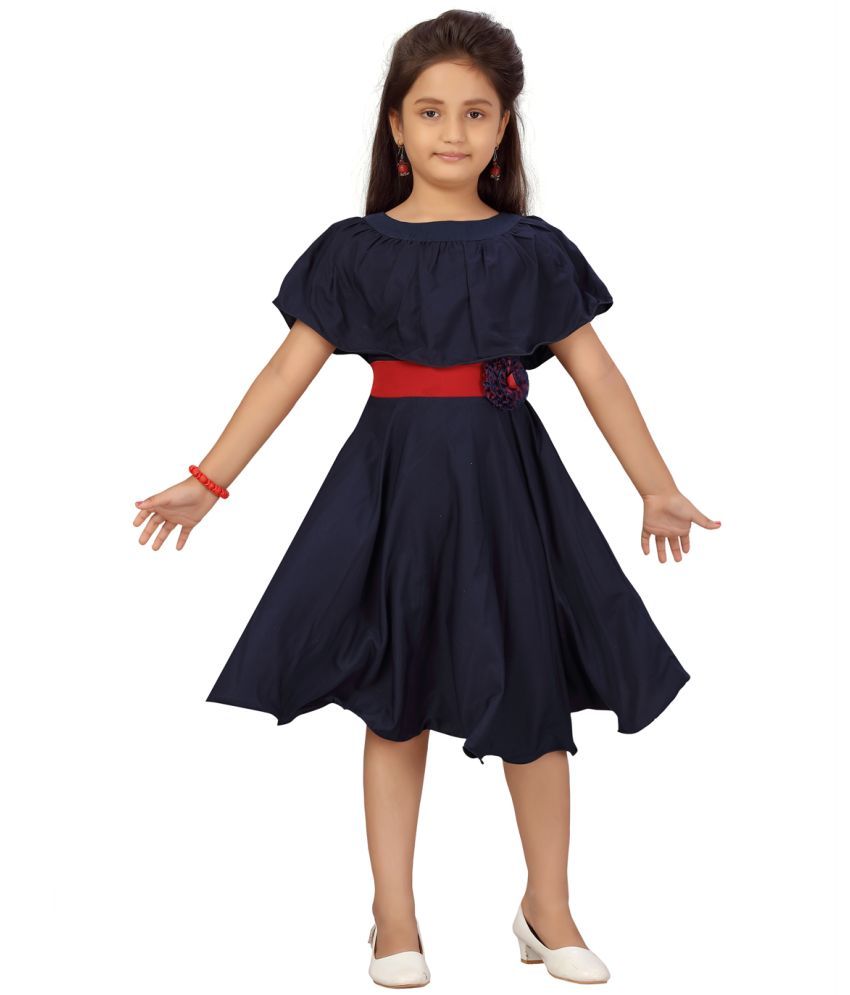     			Aarika Navy Blue Silk Girls Frock ( Pack of 1 )