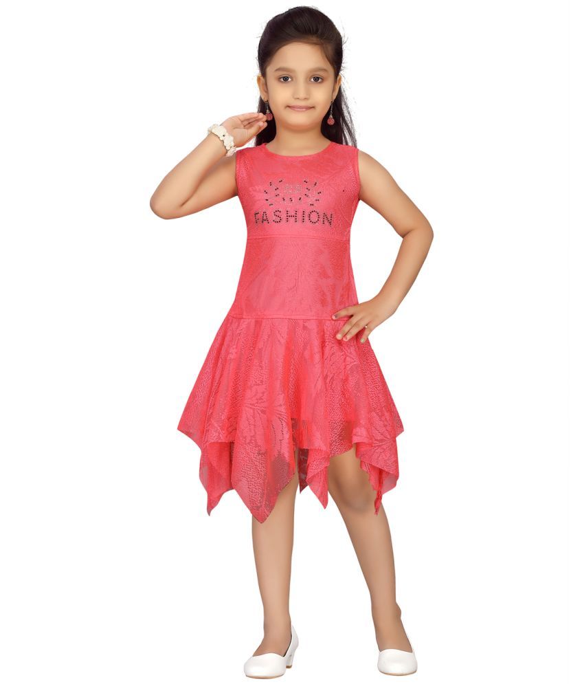     			Aarika Red Net Girls Asymmetric Dress ( Pack of 1 )