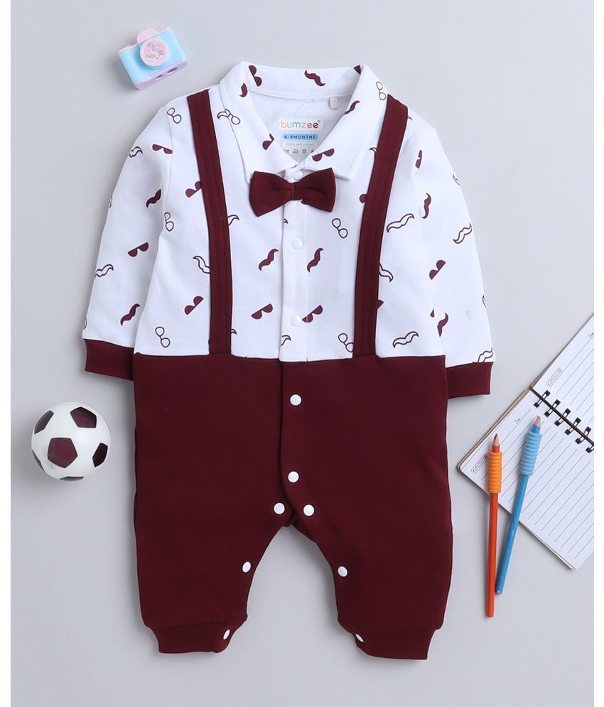     			BUMZEE Maroon Cotton Rompers For Baby Boy ( Pack of 1 )