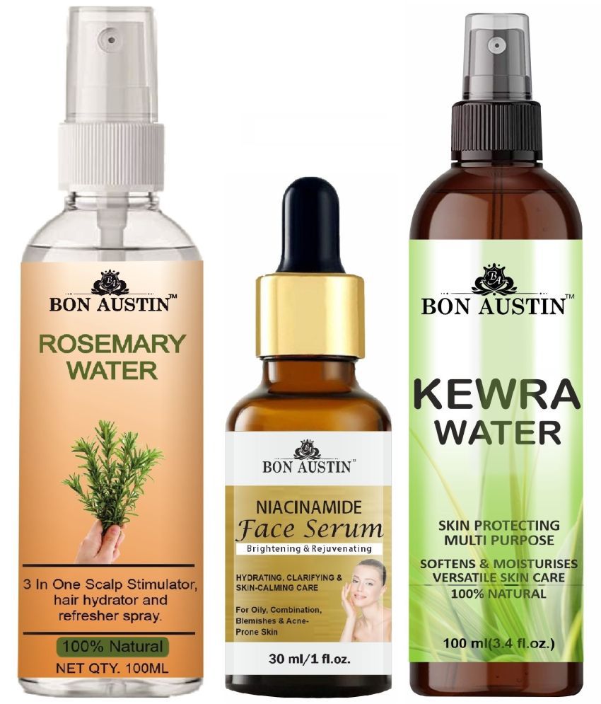     			Bon Austin Natural Rosemary Water | Hair Spray For Regrowth (100ml), Niacindamide Face Serum 30ML & Natural Kewra Water 100ml - Set of 3 Items