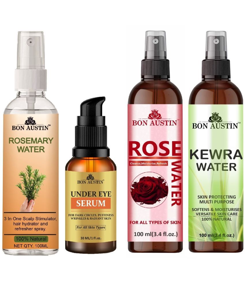     			Bon Austin Rosemary Water Hair Spray For Regrowth (100ml), Under Eye Serum 30ML, Kewra Water 100ml & Natural Rose Water 100ml - Set of 4 Items