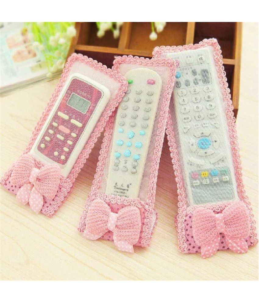     			Crosmo Set of 3 Cotton Pink Remote Control Cover