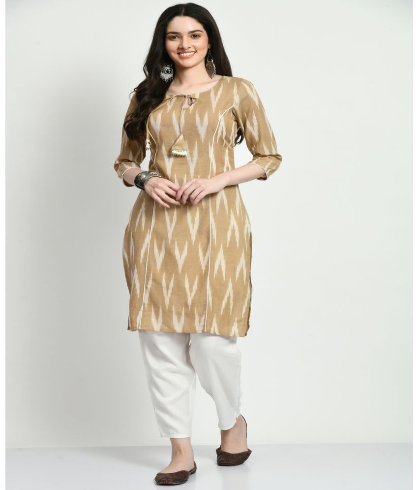     			Neel & Ned Cotton Printed Kurti With Pants Women's Stitched Salwar Suit - Beige ( Pack of 1 )