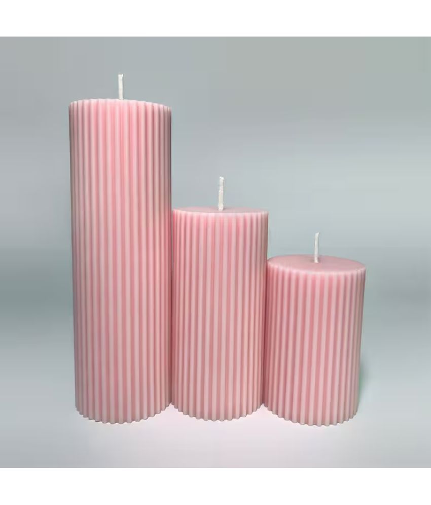     			Be Calm - Made by Sapi's Pink Floral Pillar Candle 15 cm ( Pack of 3 )