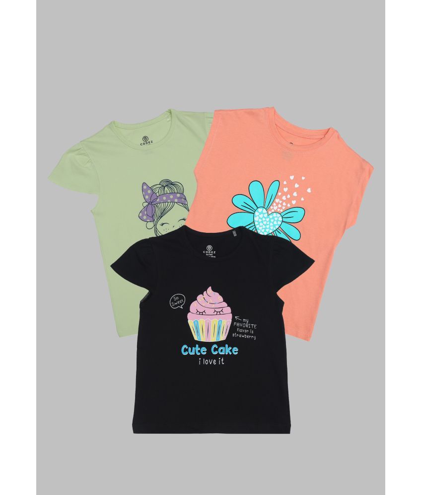     			CODEZ Multi Cotton Girls T-Shirt ( Pack of 3 )