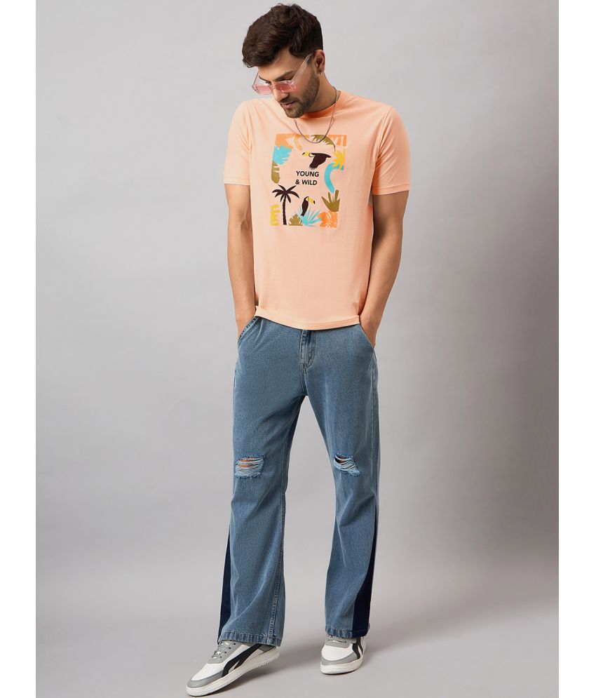     			Club York Cotton Blend Regular Fit Printed Half Sleeves Men's T-Shirt - Peach ( Pack of 1 )