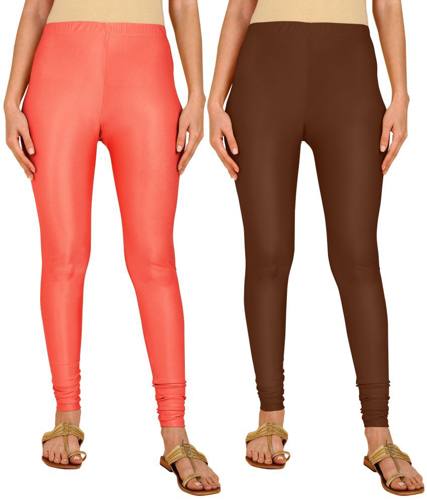     			Colorscube - Brown,Coral Lycra Women's Leggings ( Pack of 2 )