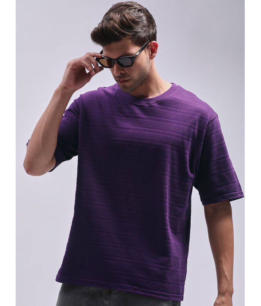     			Dillinger Cotton Oversized Fit Striped Half Sleeves Men's T-Shirt - Purple ( Pack of 1 )