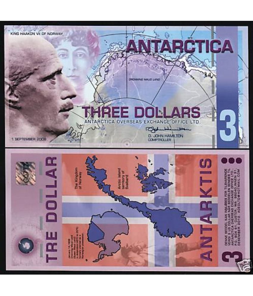     			Extremely Rare Antarctica 3 Dollars Polymer Fantasy Note Top Grade Gem UNC