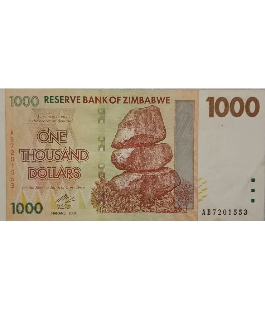     			Extremely Rare Zimbabwe 1000 Dollars One Thousand Dollars......Hard to Find